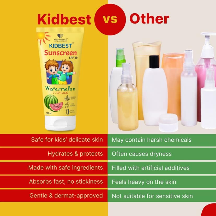 Healthbest Kids Sunscreen SPF 30, PA+++, Tested 100 ml - Cooling Watermelon, Boosts Vitamin D Absorption, Prevents Tanning, Vegan Hydrates All Skin Types view 7