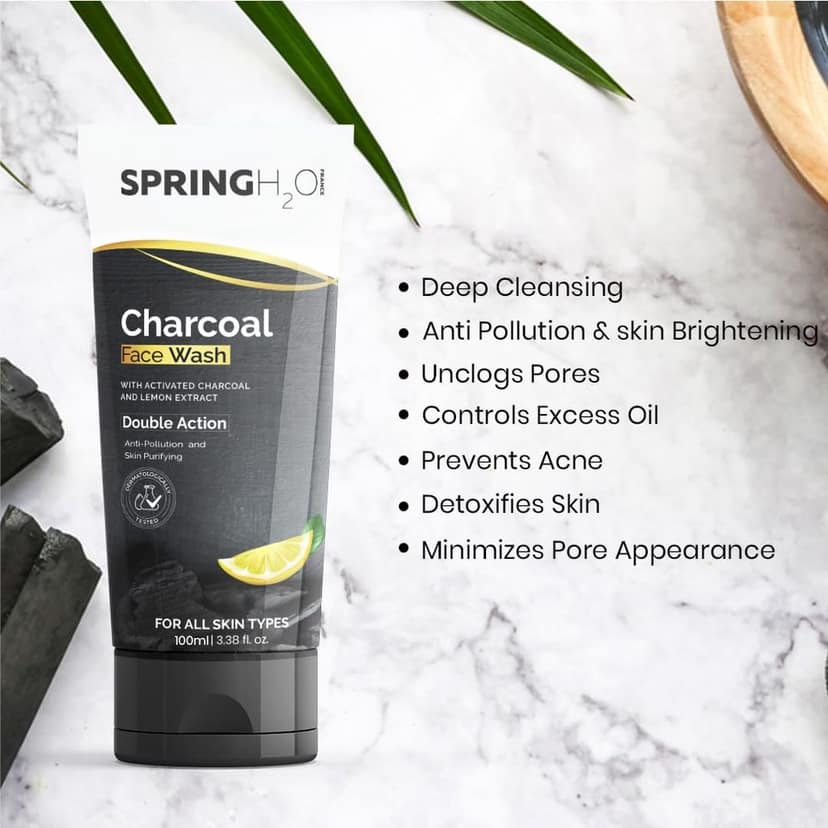 Spring H2O Charcoal Face Wash| Deep Cleansing & Purifying Formula - 100 Ml (Pack Of 2) view 3