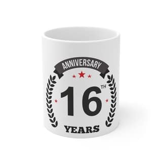 DARSHANS Ceramic 16th Anniversary Printed Coffee Mug (Color: White, Capacity:330ml)
