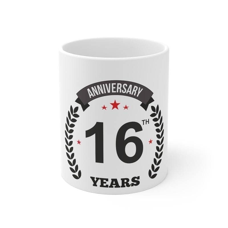 DARSHANS Ceramic 16th Anniversary Printed Coffee Mug (Color: White, Capacity:330ml)