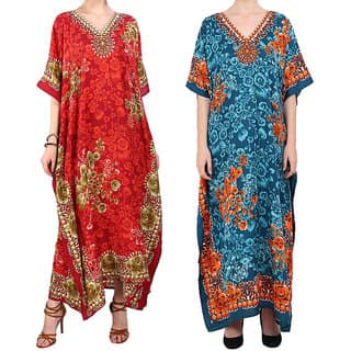 Ukal Combo Pack of 2 Women's Kaftan Dress Cover Up Nightwear Nighty Gown V-Neck Dress