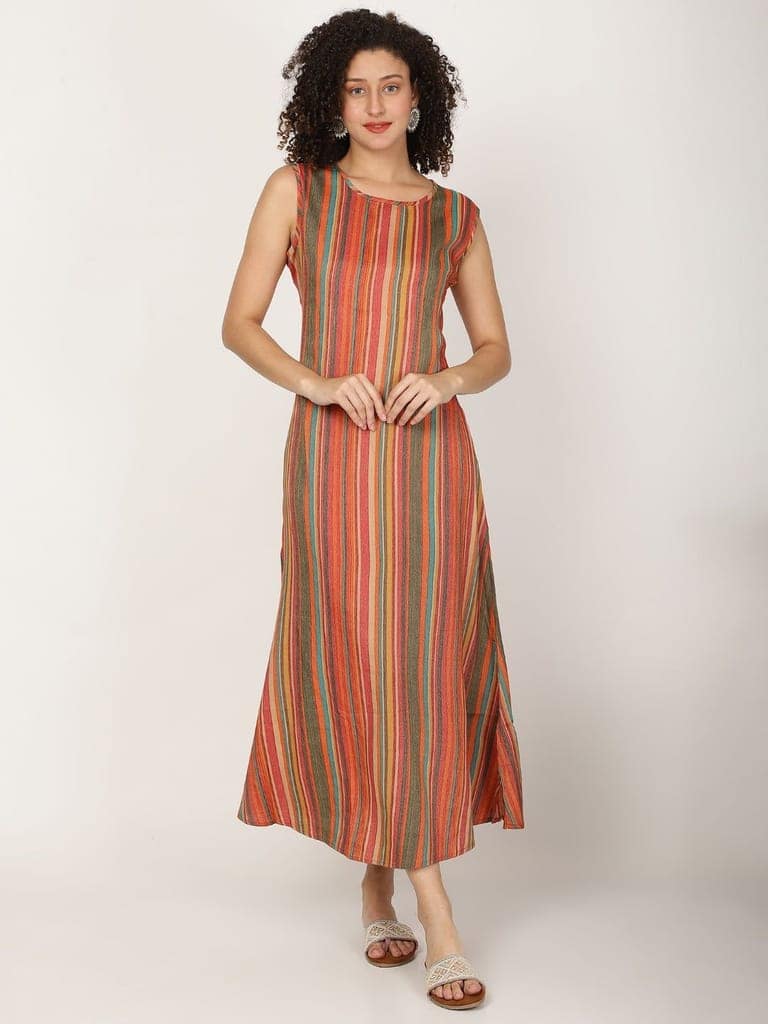 Striped Sleeveless Cotton A-line Kurta view 6