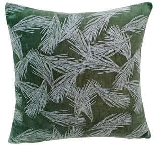 Kirti Finishing | Green White Leaf Velvet Cushion Cover 16 inches