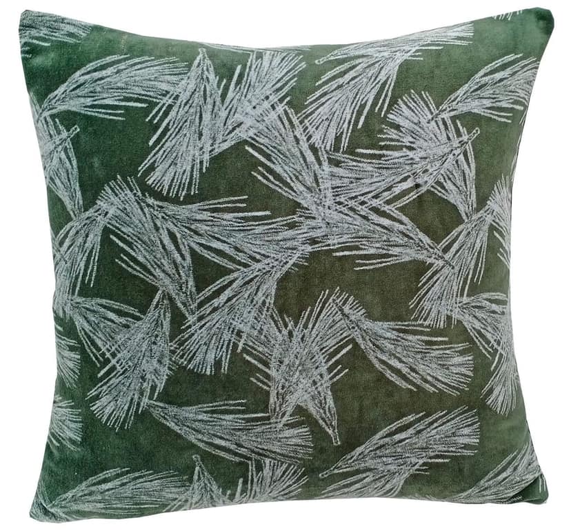 Kirti Finishing | Green White Leaf Velvet Cushion Cover 16 inches