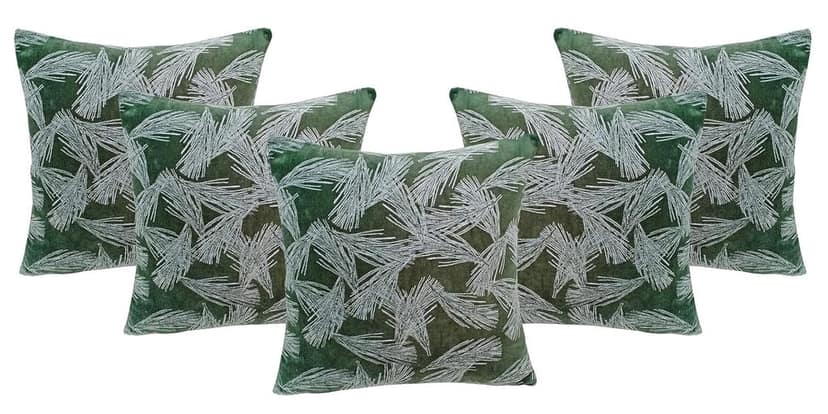 Kirti Finishing | Green White Leaf Velvet Cushion Cover 16 inches view 4