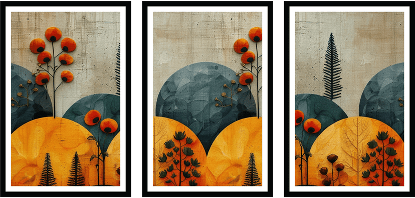 SET OF 3 ABSTRACT FLORAL PRINTS 48in X 24in WITH BLACK FRAME view 2