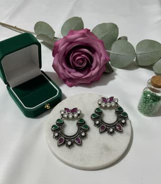 Glamvila Designer German SIlver Chand Bali