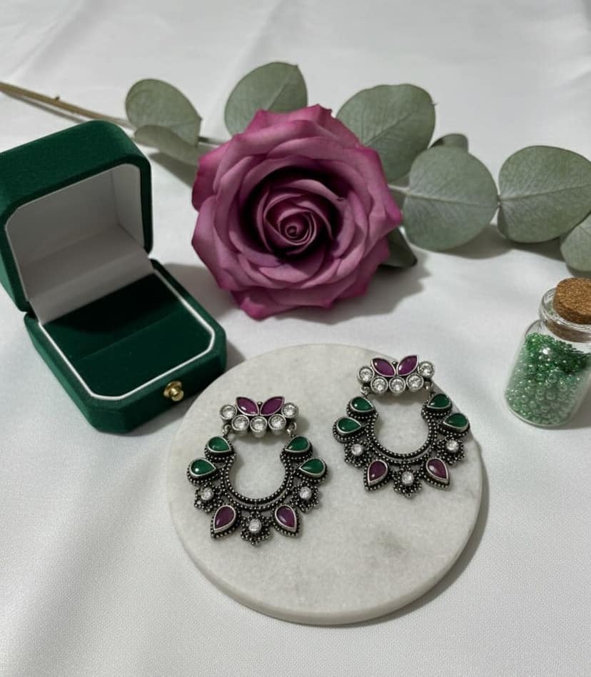 Glamvila Designer German SIlver Chand Bali