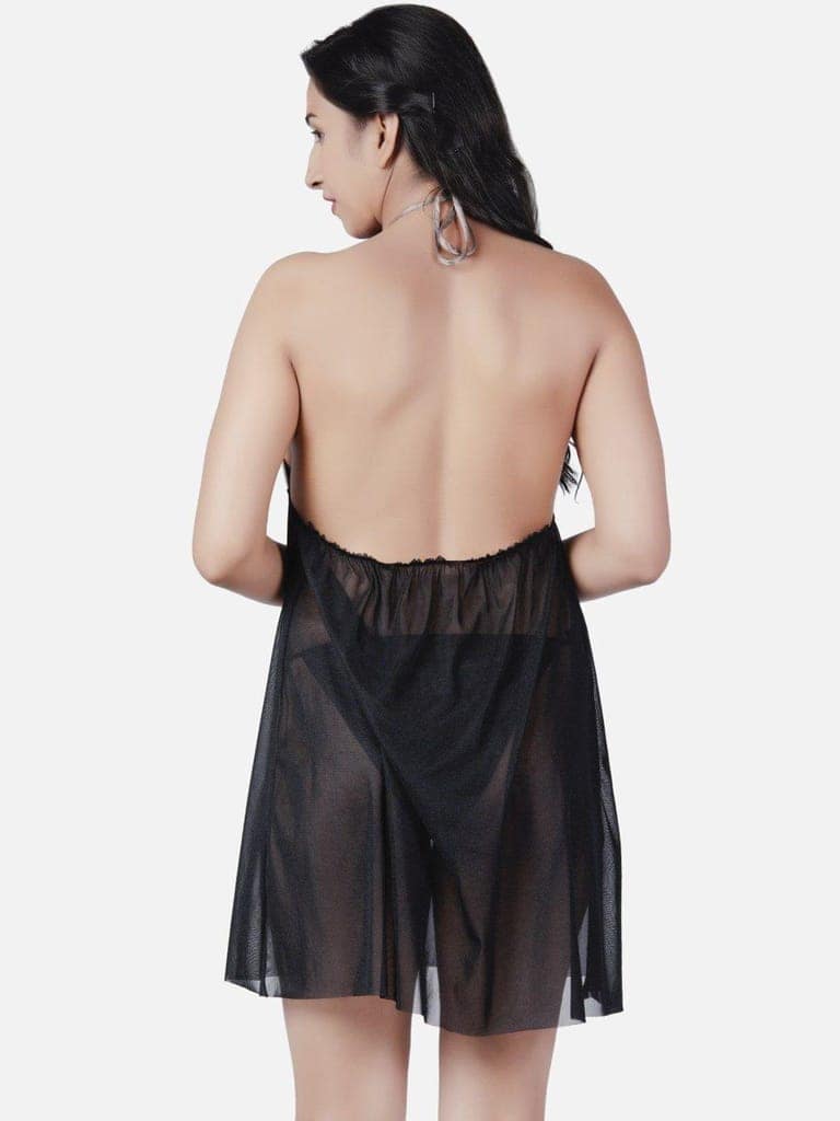Sheer Net Hot Black Babydoll Bikini Night Dress for Honeymoon K9BmK view 4