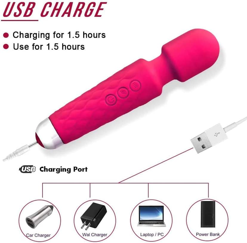 Personal Massager Vibrator, 20 Speed Settings, USB Rechargeable 360° Rotate Silicone Head Material, Deep High Pleasure Multicolor (Pack of 1) view 2