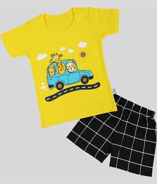 CATCUB Pack of 1 Boys Cotton T-Shirt & Shorts Set ( Yellow )