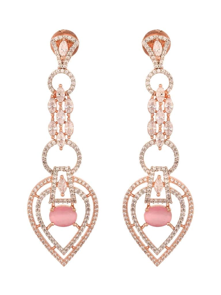Rosegold Plated Pink AD studded Drop Earrings view 2