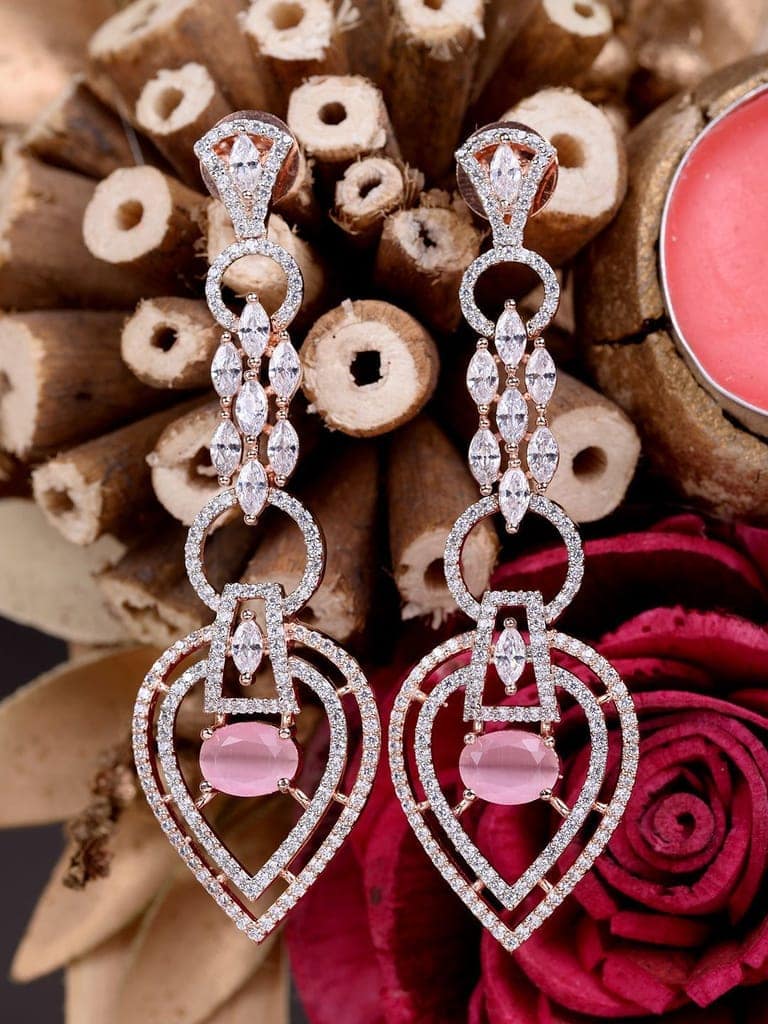 Rosegold Plated Pink AD studded Drop Earrings view 7