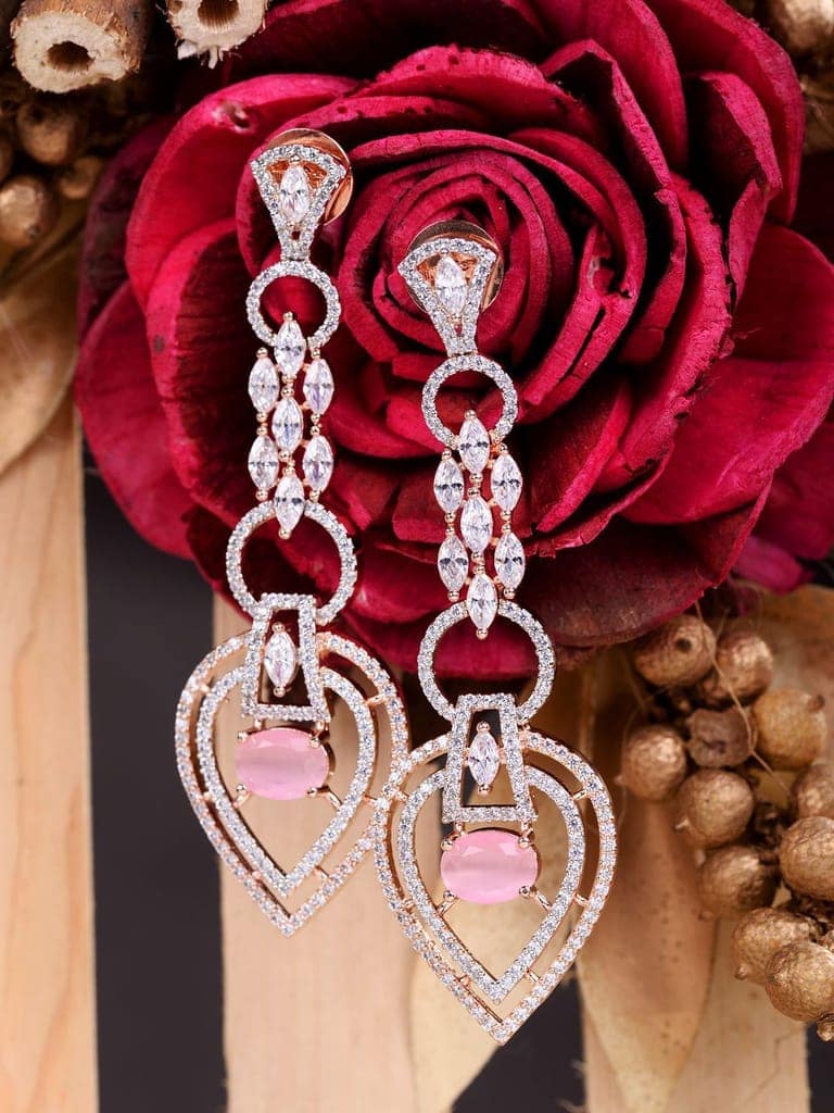 Rosegold Plated Pink AD studded Drop Earrings view 8