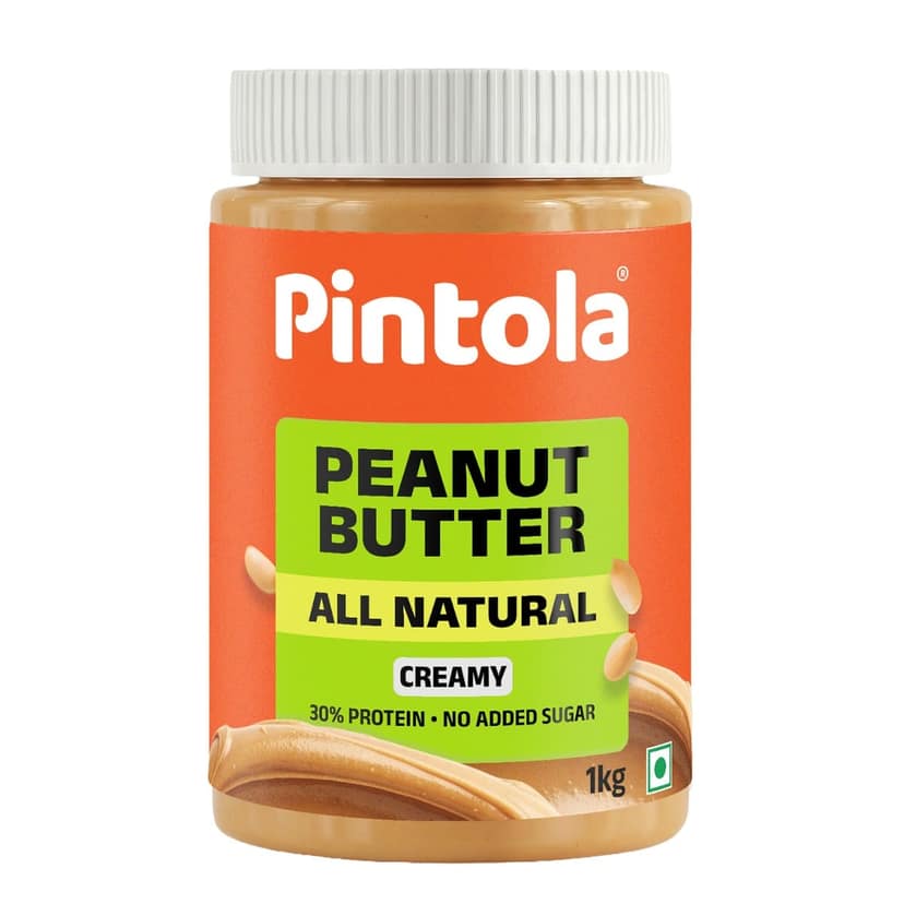 Pintola All Natural Peanut Butter | Rich in Fiber, 30g Protein | Non GMO, Naturally Gluten Free, Cholesterol Free | Unsweetened, Creamy, 1kg