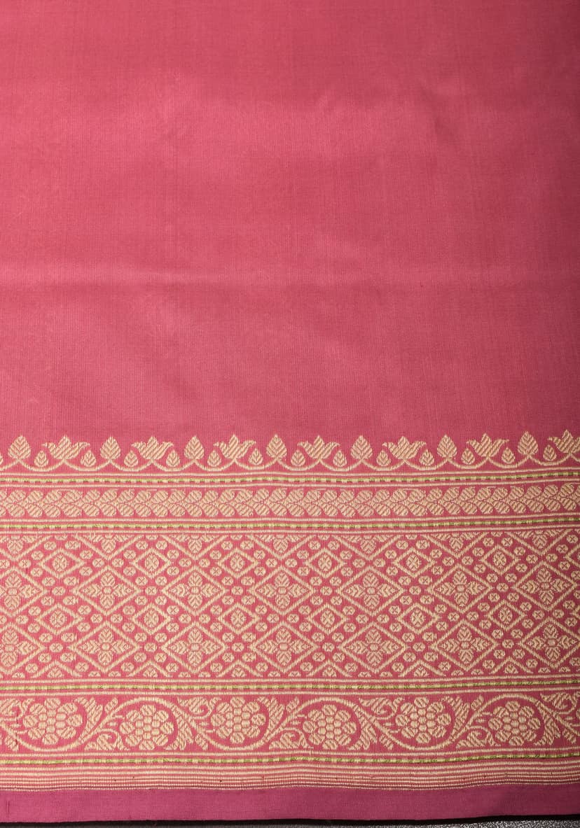 Kadhuwa Weave Carnation Pink Pure Silk Saree with Zari stripes and Sona Rupa Paisley Buttas | SILK MARK CERTIFIED view 8