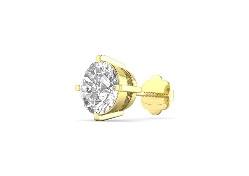 Round Solitaire CZ Ear Stud For Him (1 Pc Only) view 2