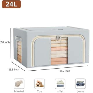 Panchhi Store Organisers Storage Box for Clothes 24 Liter Capacity Wardrobe Organizer for Clothes Oxford Fabric Storage Organizer Foldable Steel Frame with Zipper
