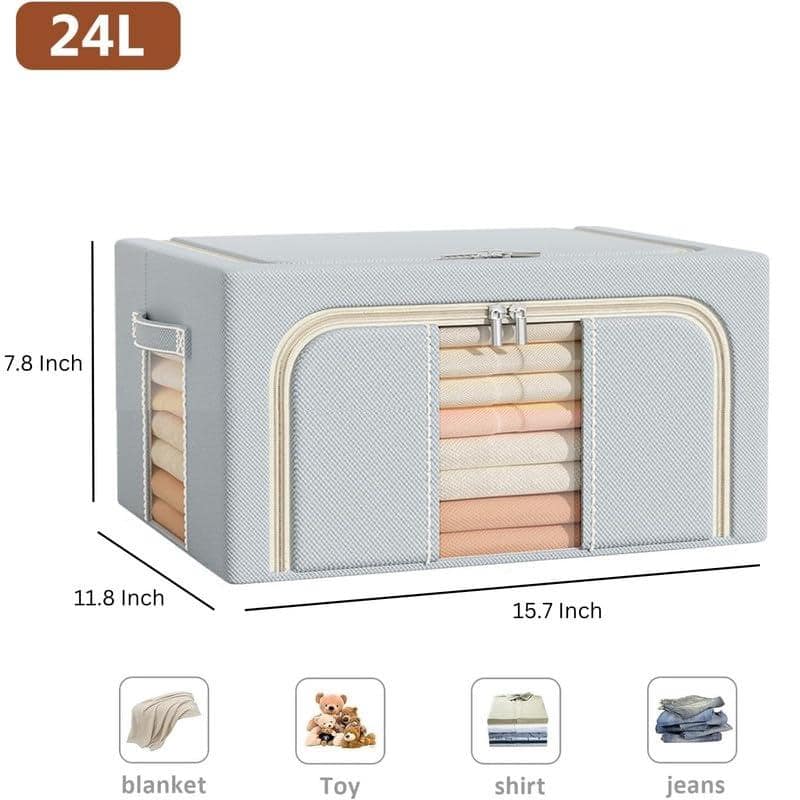 Panchhi Store Organisers Storage Box for Clothes 24 Liter Capacity Wardrobe Organizer for Clothes Oxford Fabric Storage Organizer Foldable Steel Frame with Zipper