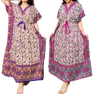 Ukal Combo Pack of 2 Women's Kaftan Dress Cover Up Nightwear Nighty Gown V-Neck Dress