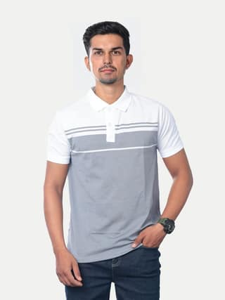 Men Grey Colour-blocked Polo T-Shirt