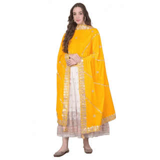 Generic Women's Velvet Gotta Patti Dupatta (Yellow, Length: 2.25 to 2.50 Mtr)