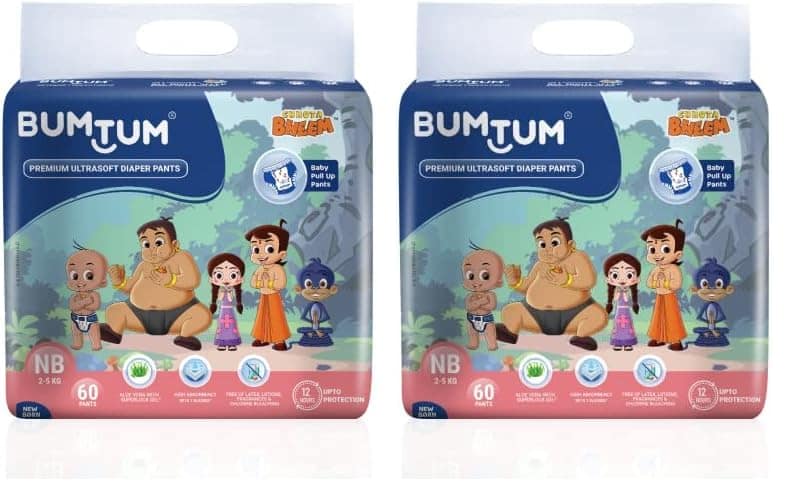 Bumtum Chota Bheem New Born Baby Diaper Pants, 60 Count, Leakage Protection Infused With Aloe Vera, Cottony Soft High Absorb Technology (Pack of 2) Bumtum Chota Bheem New Born Baby Diaper Pants, 60 Count, Leakage Protection Infused With Aloe Vera, Cotton view 2