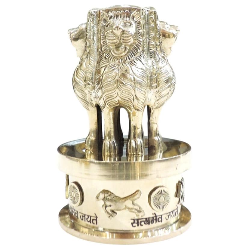 Brass Ashok Lath Statue | National Emblem Decorative Showpiece, Height : 6.5 Inch (FMAS670 X) view 2
