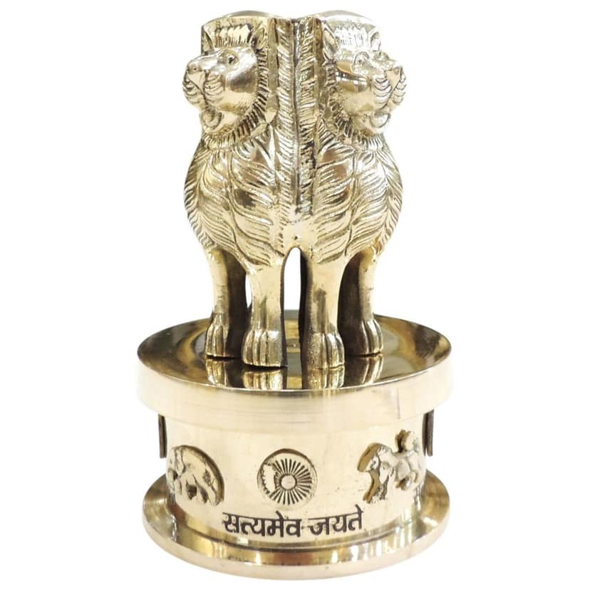 Brass Ashok Lath Statue | National Emblem Decorative Showpiece, Height : 6.5 Inch (FMAS670 X) view 3