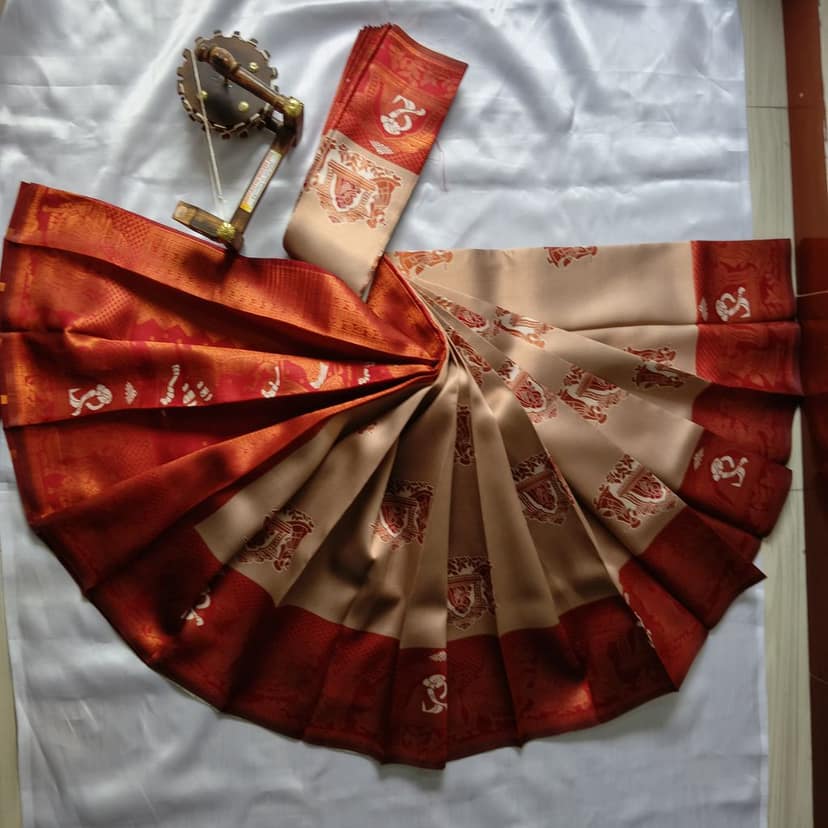 Kubera Silk Cottton Saree with Blouse Caramel with meroon