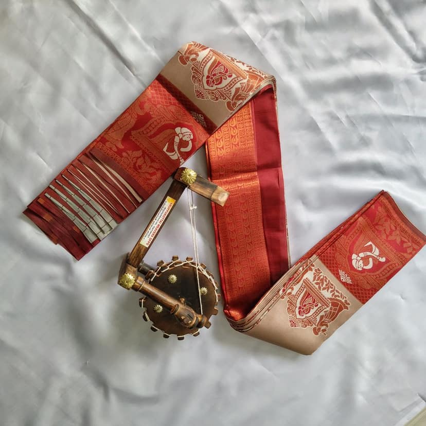 Kubera Silk Cottton Saree with Blouse Caramel with meroon view 2