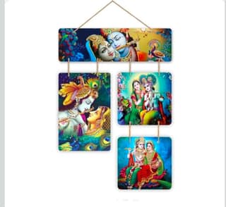 Radha Krishna Wall Hanging, 4 Panel MDF Art, 53x30 cm