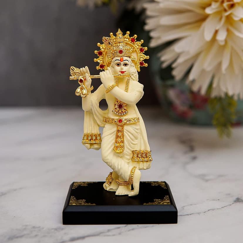 Craftlayout Resin Krishna Statue, Golden 4 Inch