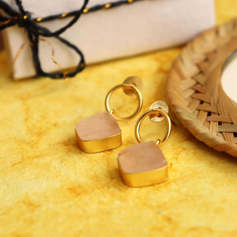 iha Natural Druzy Drops Designer Gold Toned Earrings |Small Drop Earrings|Fashion Jewellery|Handcrafted|Statement Earrings for Women and Girls|Soul Shoppr view 3