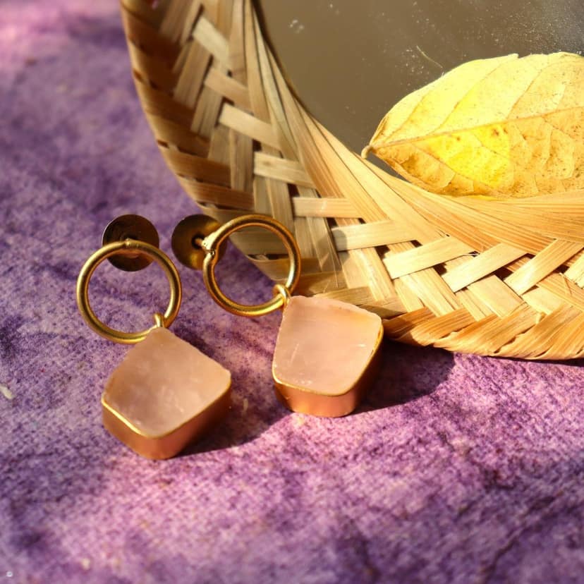 iha Natural Druzy Drops Designer Gold Toned Earrings |Small Drop Earrings|Fashion Jewellery|Handcrafted|Statement Earrings for Women and Girls|Soul Shoppr view 6