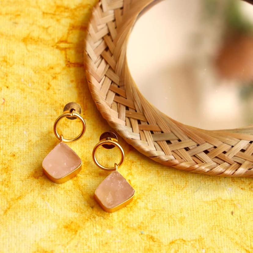 iha Natural Druzy Drops Designer Gold Toned Earrings |Small Drop Earrings|Fashion Jewellery|Handcrafted|Statement Earrings for Women and Girls|Soul Shoppr view 7