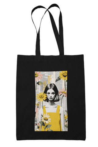 Prakrut India Black Canvas Tote Bag with Zipper and Inner Pocket, Vintage Collage Art Print