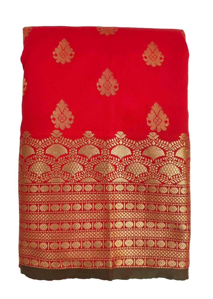 Sparrow Textiles New Red Kanjivaram art silk banarasi style sari zari woven rich pallu with running blouse view 3