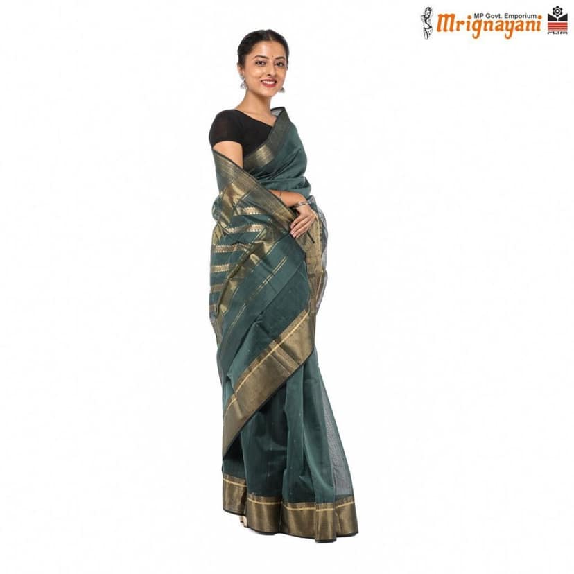 HANDLOOM MAHESHWARI SILK SAREE WITH BLOUSE (SKU - 3S0105180522, SAREE- 1258) view 3