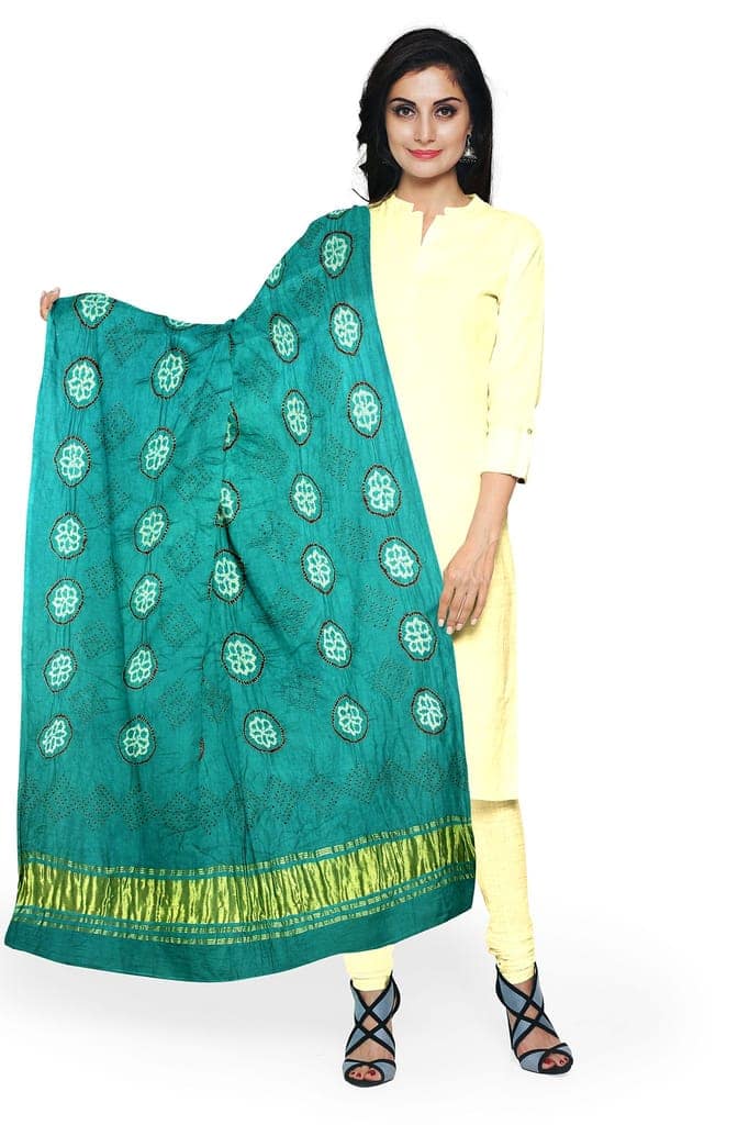 Garvi Gurjari (A Gujarat Govt Enterprise) Light Sea Green Handwoven Gaji Silk Bandhani Dupatta(GGCGBD32) view 2