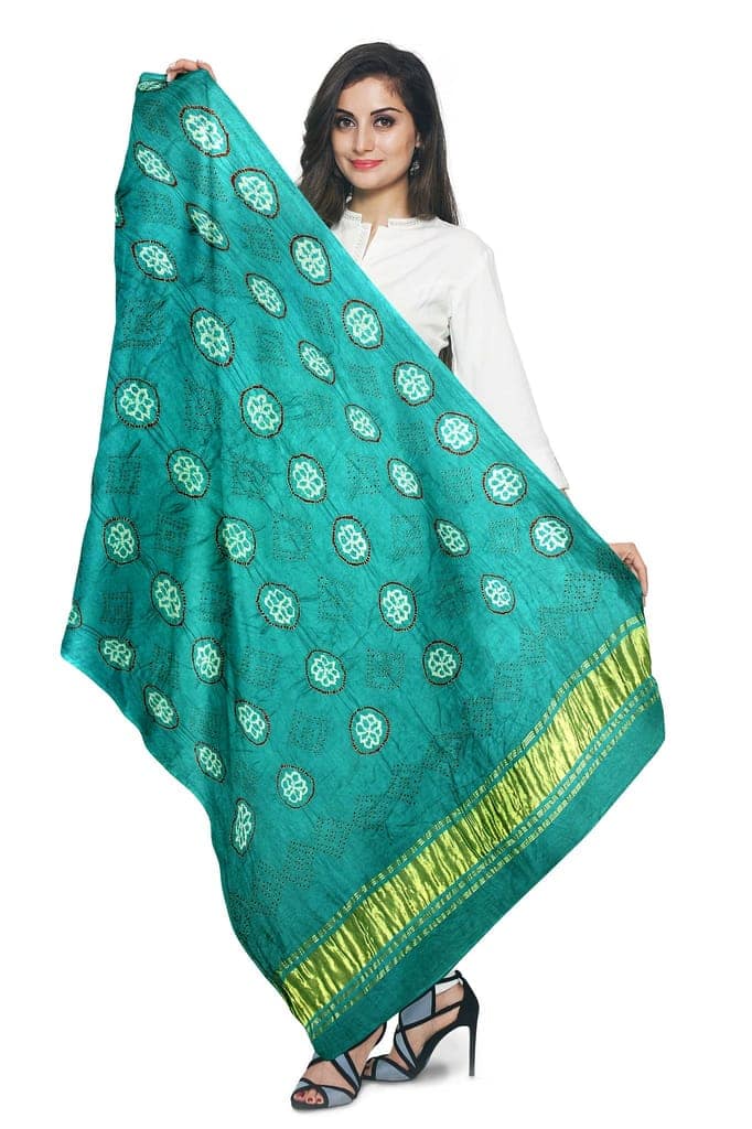 Garvi Gurjari (A Gujarat Govt Enterprise) Light Sea Green Handwoven Gaji Silk Bandhani Dupatta(GGCGBD32) view 3