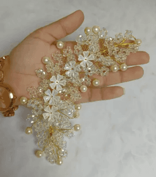 FIABLE COLLECTION Tiara Diamond Studded Bridal Wedding Hair Clip Accessories/Hair Pins/Hair band Hair Accessory Set (Gold)