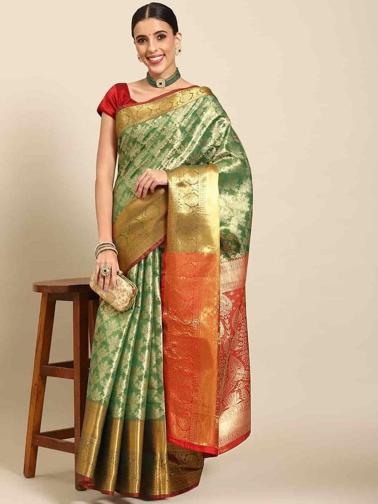 Women's Brocade Soft Silk Zari Woven Saree With Unstiched Blouse Piece view 2