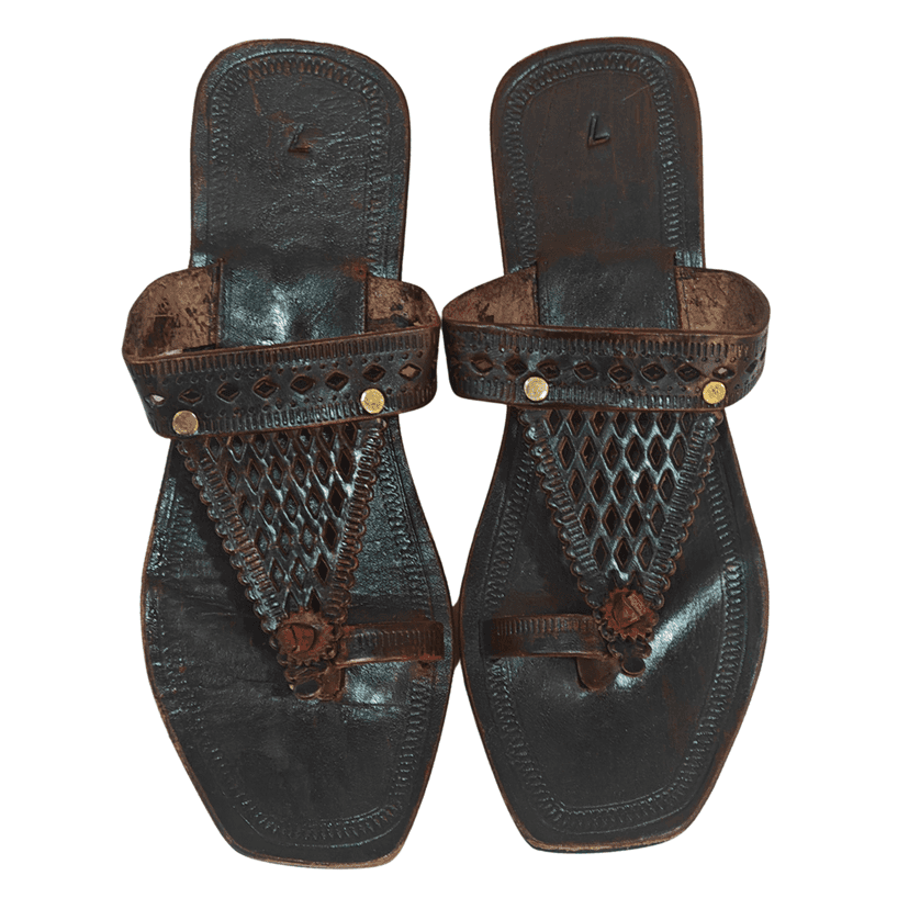 Genuine Leather Kolhapuri Chappal - Hill Jaripuda Black (Female)