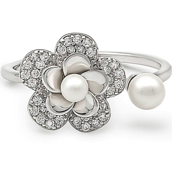 Silver Floral Pearl Ring view 5