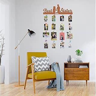 Khush Its Amazing Home Decor Wood Brown Skin Best Ever Sister Picture Photo Frame for Wall Decor Photos Artworks Prints Multi Pictures Organizer & Hanging Display Frames with Wood Clips