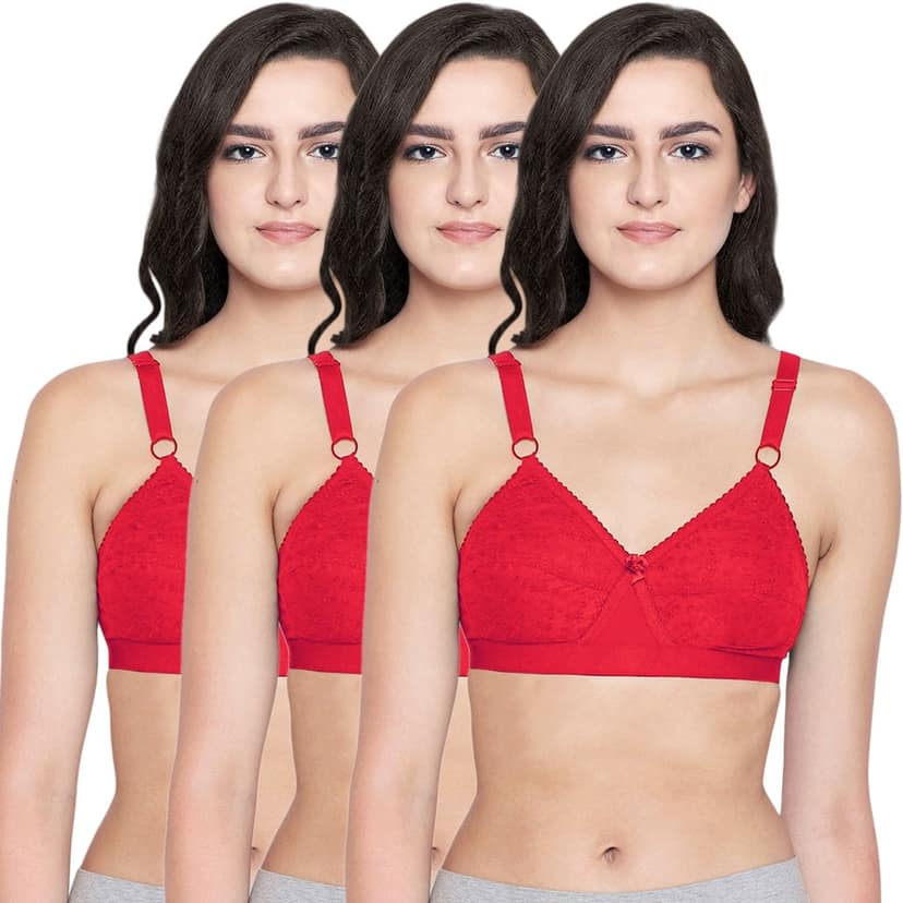 Bodycare 100% Cotton Lightly Padded Non wired Tshirt Bra-Pack of 3
