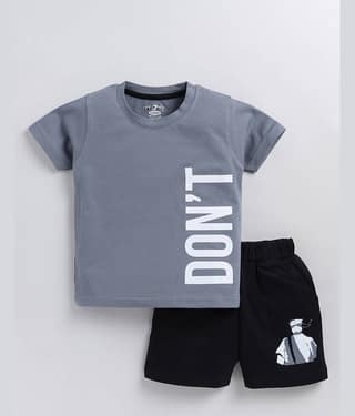 CUTOPIES Pack of 1 Boys Cotton Blend T-Shirt & Shorts Set ( Navy )