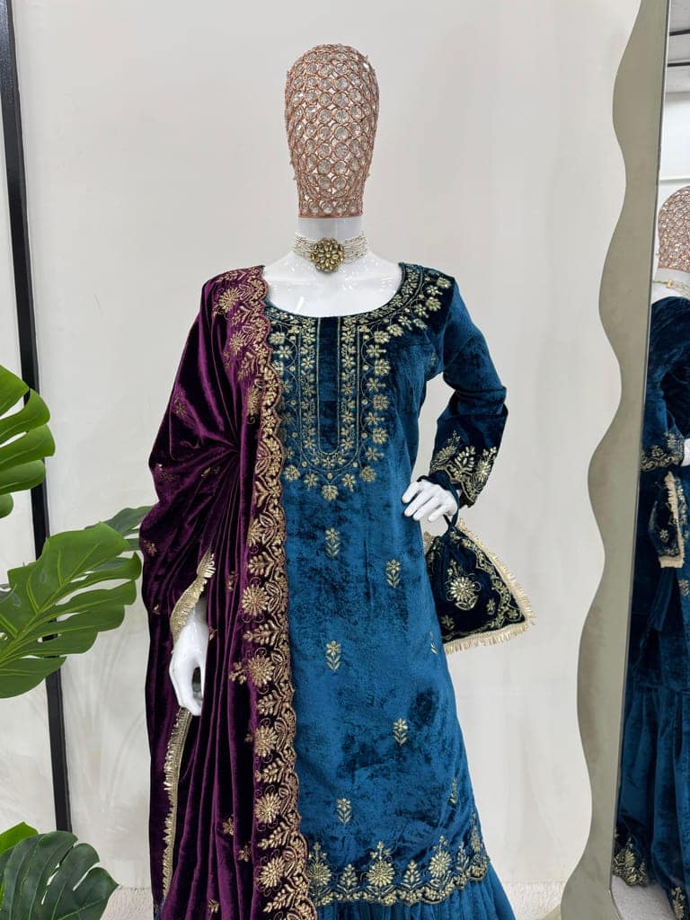 Blue Purple Black Red Sharara Suit Set Salwar Kameez Readymade Pakistani Stitched New Indian Ready To Wear Wedding Suit view 7