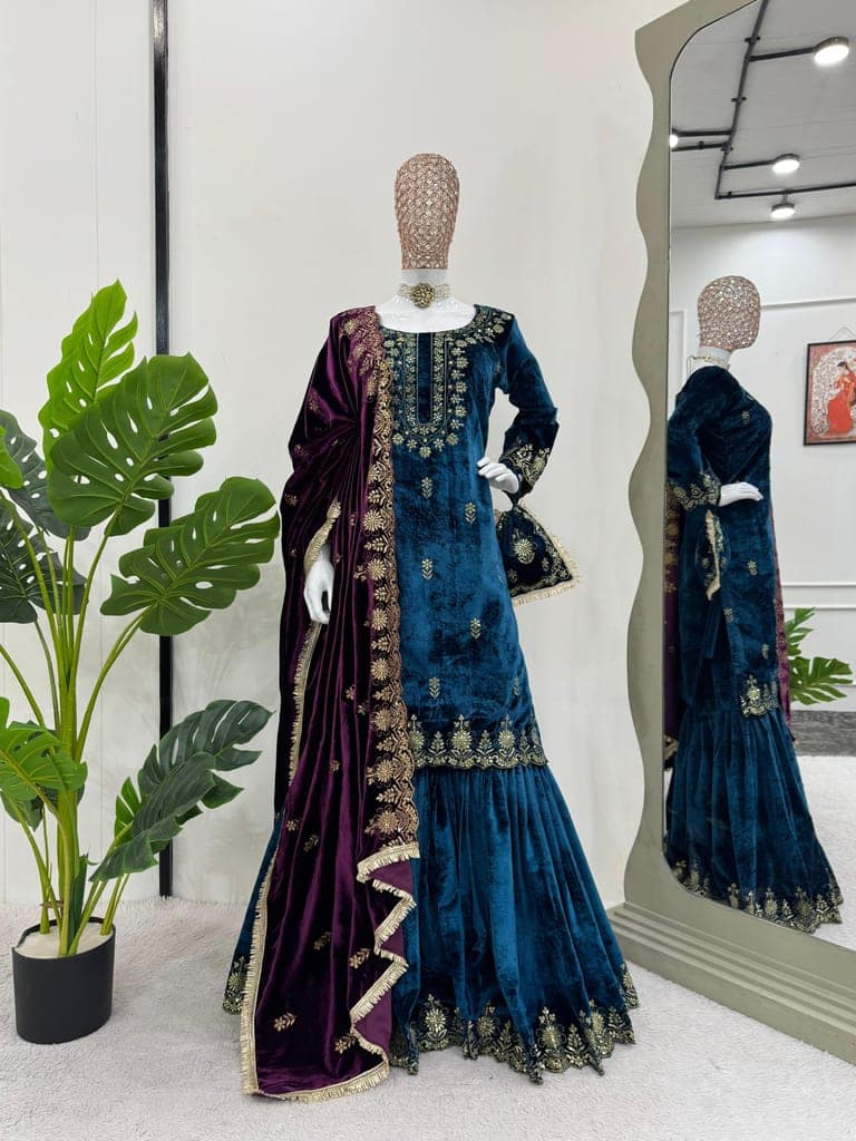 Blue Purple Black Red Sharara Suit Set Salwar Kameez Readymade Pakistani Stitched New Indian Ready To Wear Wedding Suit view 8